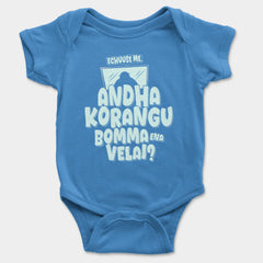 Echuuse Me Andha Korangu Bomma Ena Velai Onesie/Romper in Orchid Blue Color