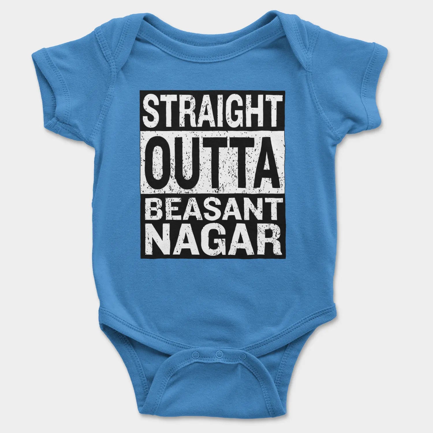 Straight Outta Beasant Nagar Onesie/Romper in Orchid Blue Color