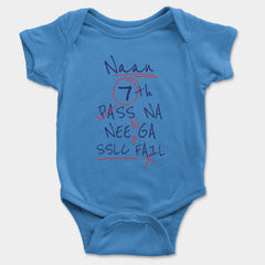 Naan 7Th Pass Na, Neenge Sslc Fail Onesie/Romper in Orchid Blue Color