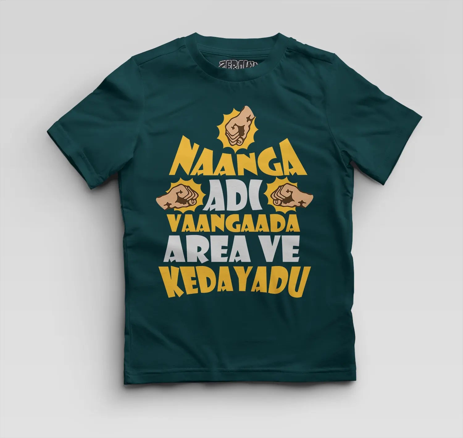 Naanga Adi Vaangada Area Ve Kedayadu Boys Round Neck T-Shirt in Petrol Blue Color