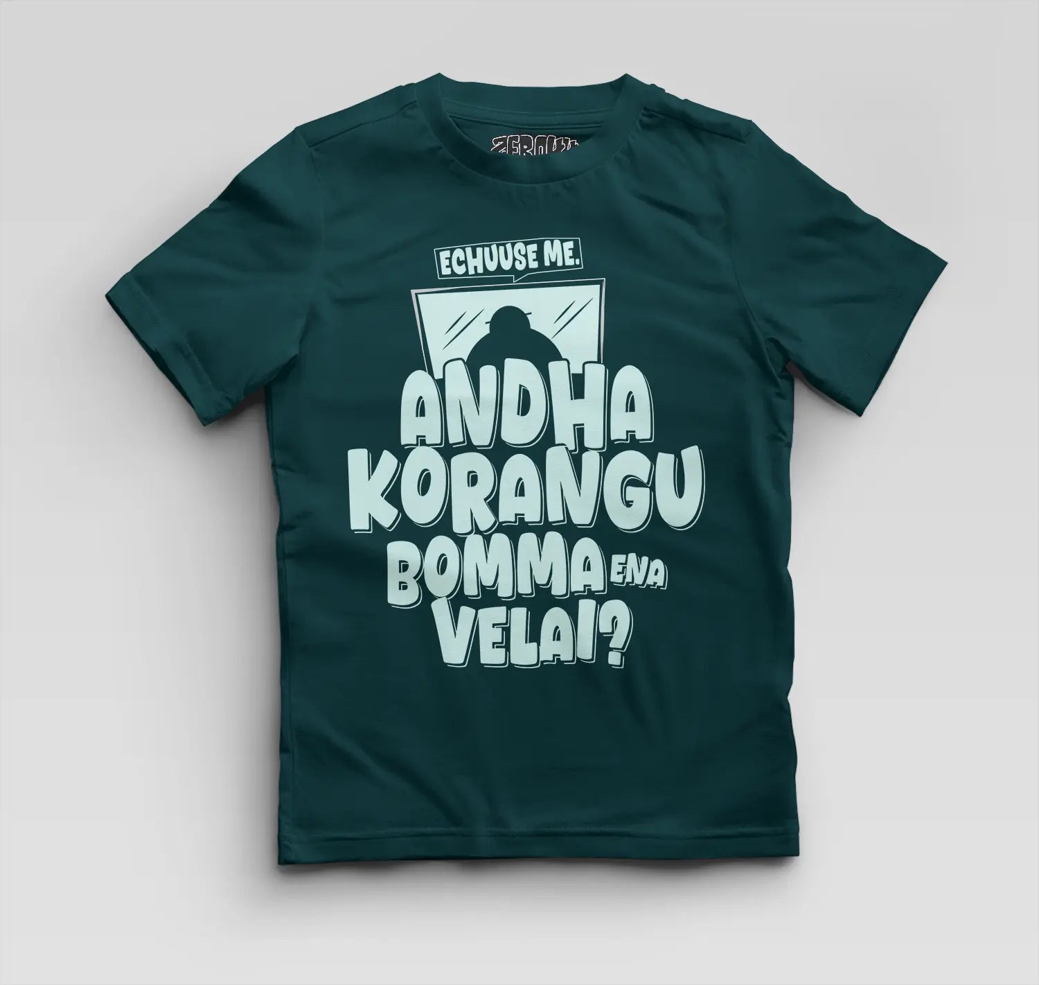 Echuuse Me Andha Korangu Bomma Ena Velai Boys Round Neck T-Shirt in Petrol Blue Color