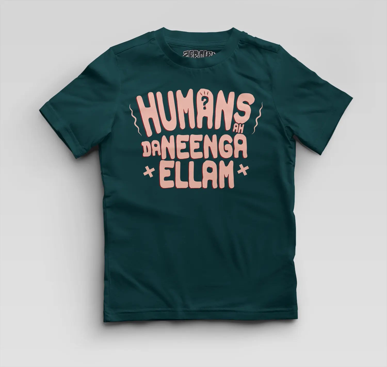 Humans Ah Da Neenga Ellam? Boys Round Neck T-Shirt in Petrol Blue Color