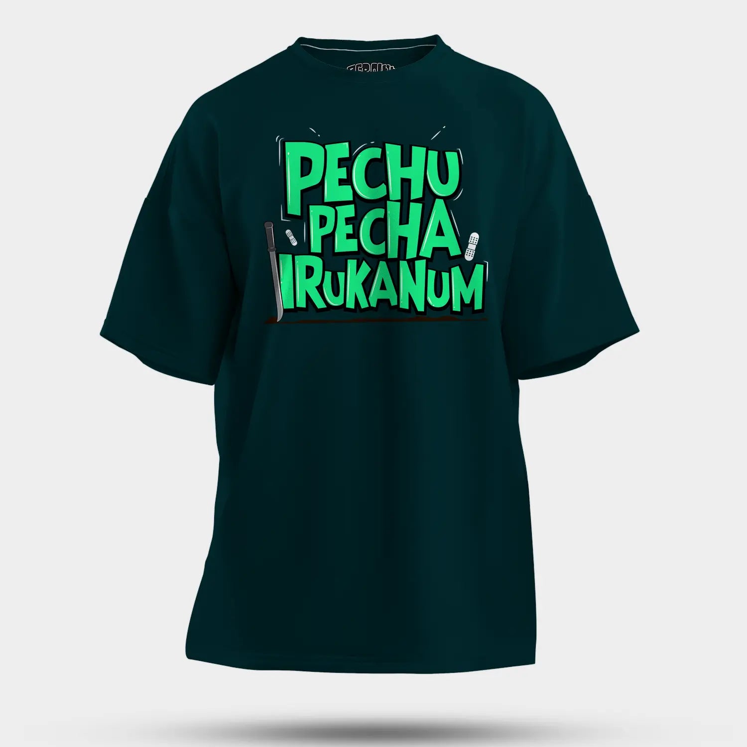 Pechu Pecha Irrukanum Men/Unisex Oversized T-Shirt in Petrol Blue Color
