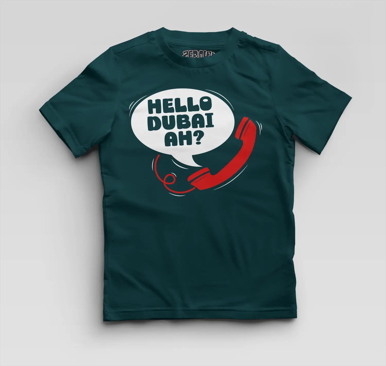 Hello Dubai Ah? Boys Round Neck T-Shirt in Petrol Blue Color