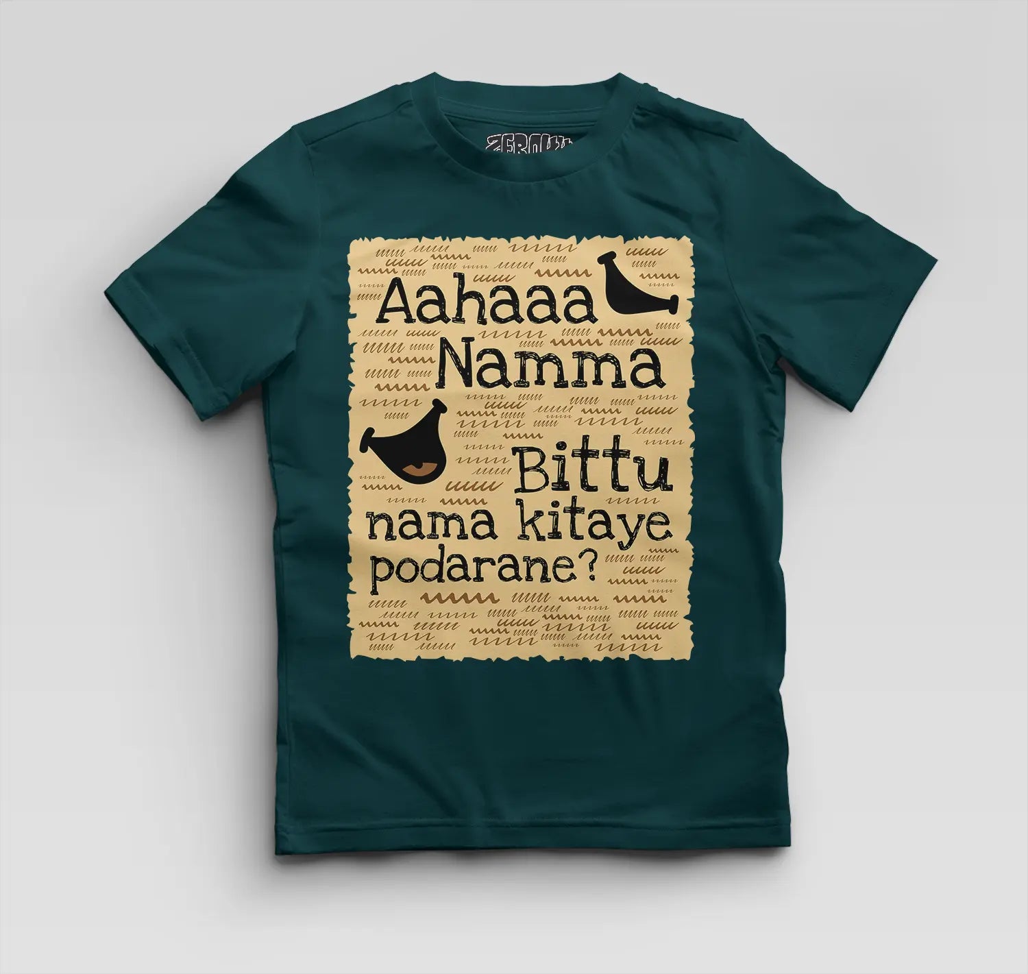 Aahaaa Namma Bittu Nama Kitaye Podarane Boys Round Neck T-Shirt in Petrol Blue Color