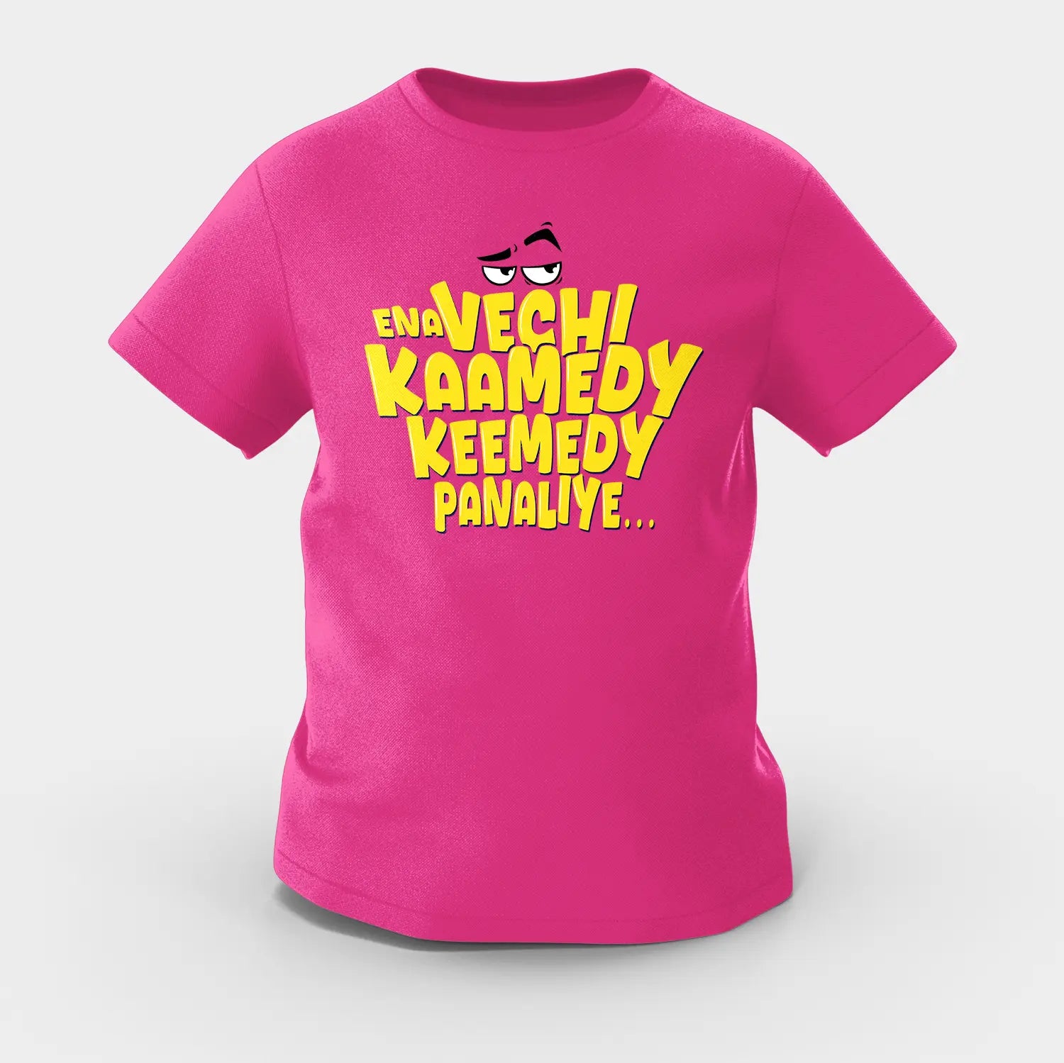 Ena Vechi Kaamedy Keemady Panaliye Girls Round Neck T-Shirt in Pink Color