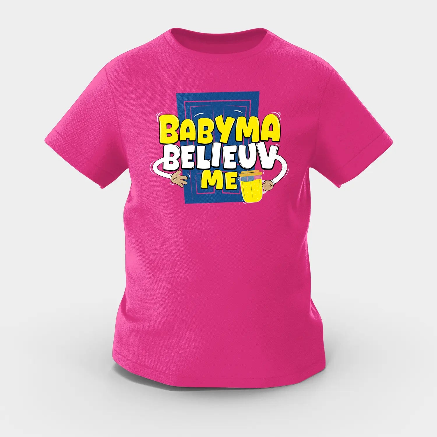 Babyma Belieuv Me Girls Round Neck T-Shirt in Pink Color