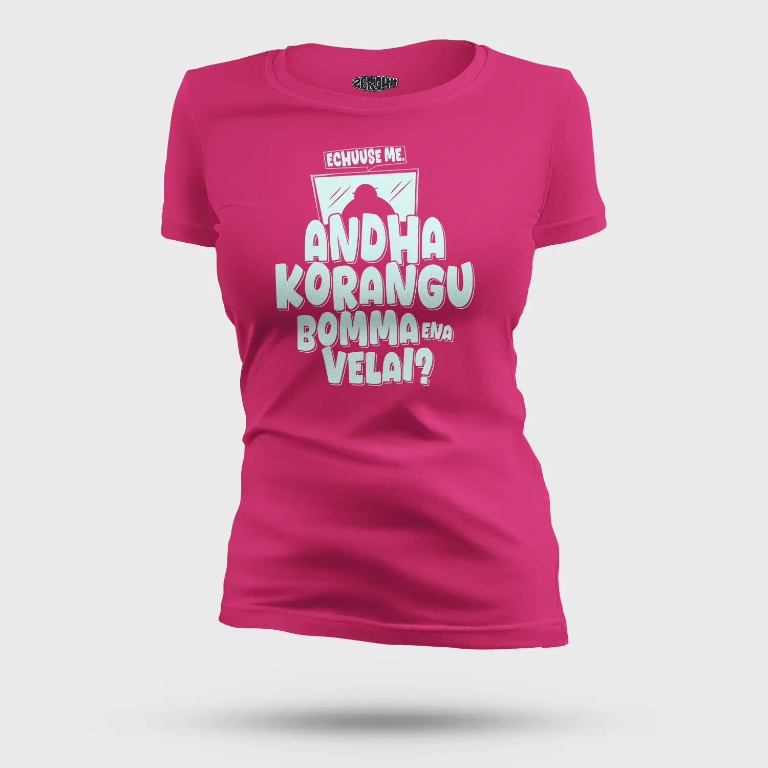 Echuuse Me Andha Korangu Bomma Ena Velai Women's T-Shirt in Pink Color