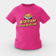 Biriyani Dhan Mukiyam Girls Round Neck T-Shirt in Pink Color