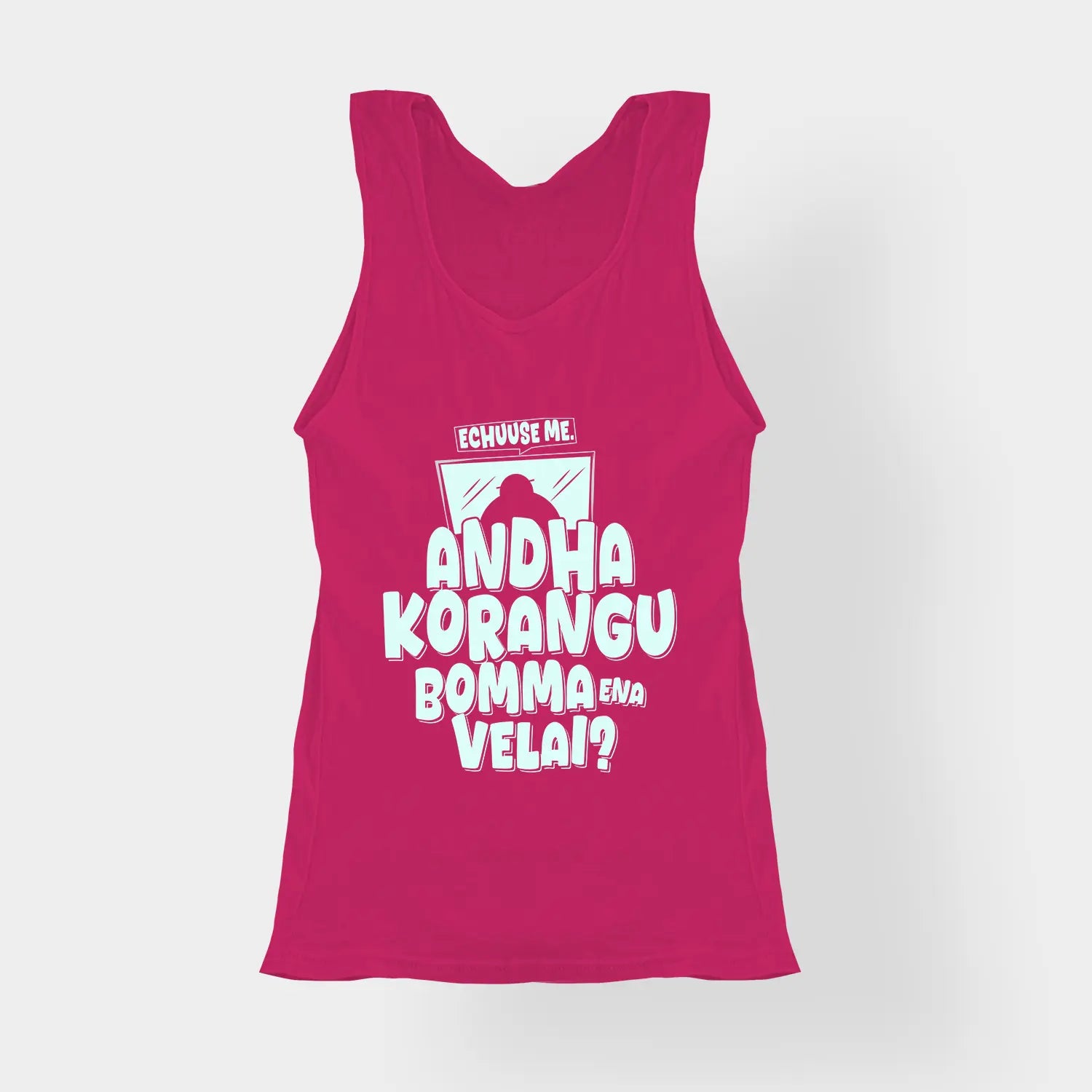 Echuuse Me Andha Korangu Bomma Ena Velai Women's Tank Top in Pink Color