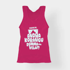 Echuuse Me Andha Korangu Bomma Ena Velai Women's Tank Top in Pink Color