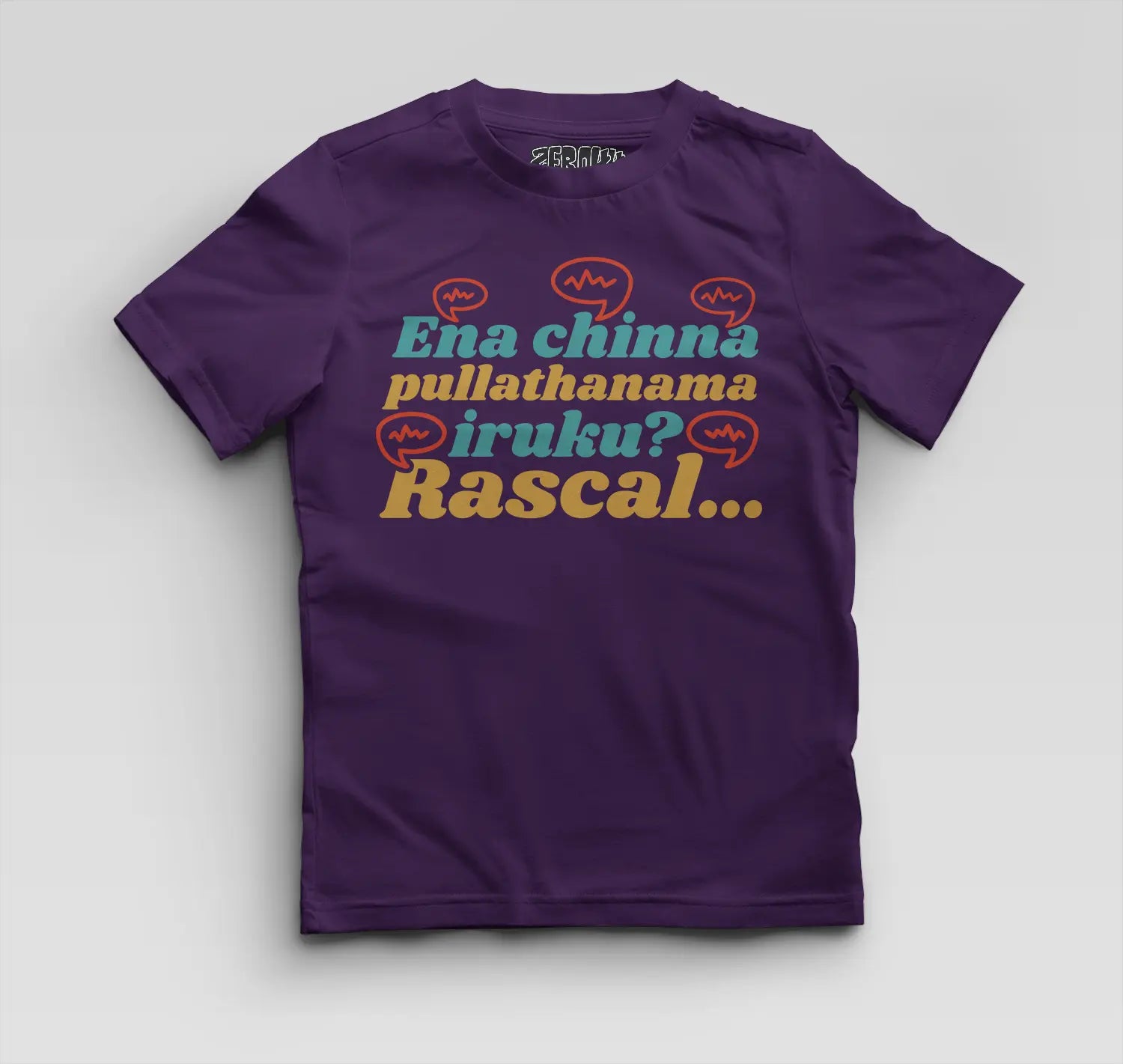Ena Chinna Pulla Thanama Iruku Rascal Boys Round Neck T-Shirt in Purple Color