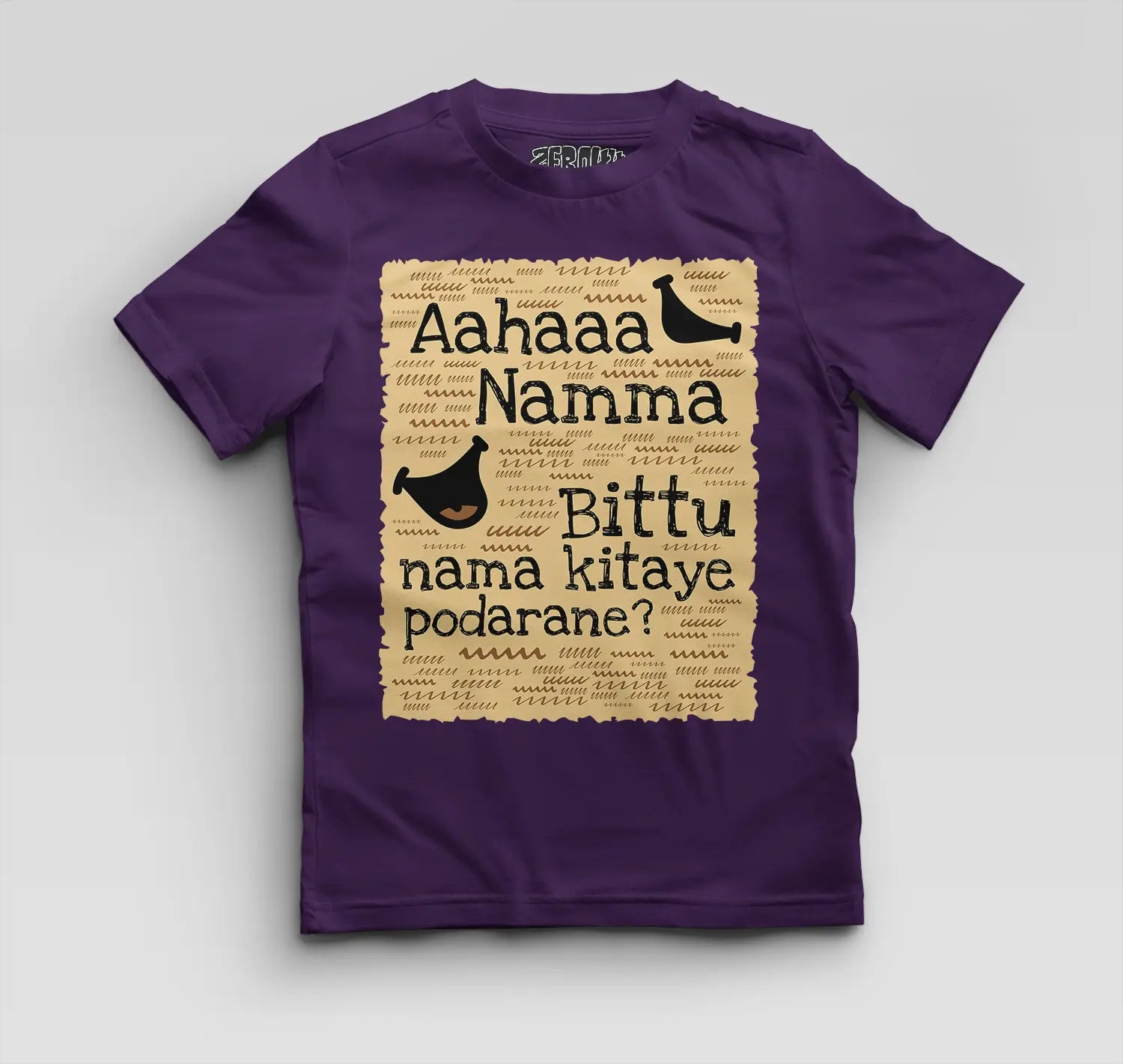 Aahaaa Namma Bittu Nama Kitaye Podarane Boys Round Neck T-Shirt in Purple Color