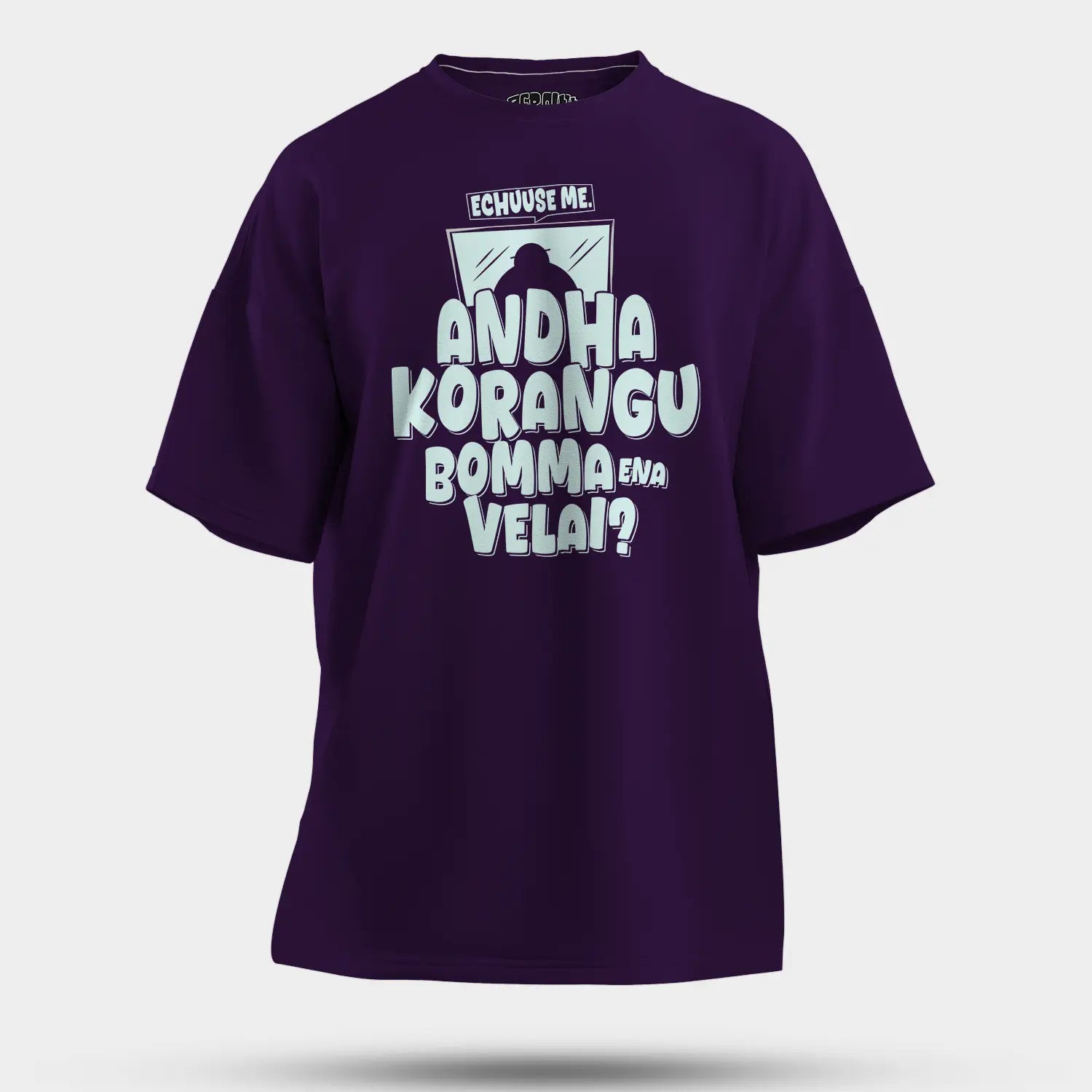 Echuuse Me Andha Korangu Bomma Ena Velai Men/Unisex Oversized T-Shirt in Purple Color