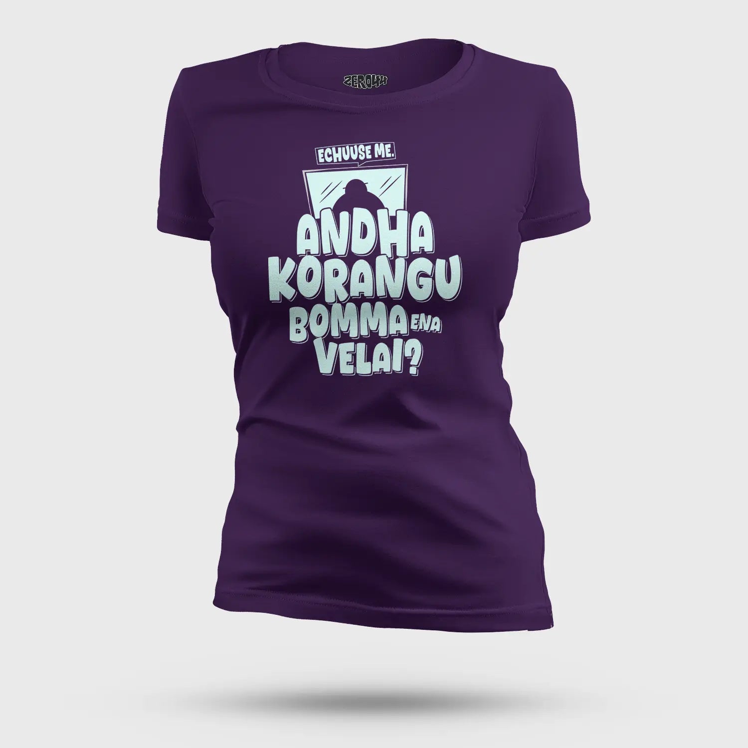 Echuuse Me Andha Korangu Bomma Ena Velai Women's T-Shirt in Purple Color