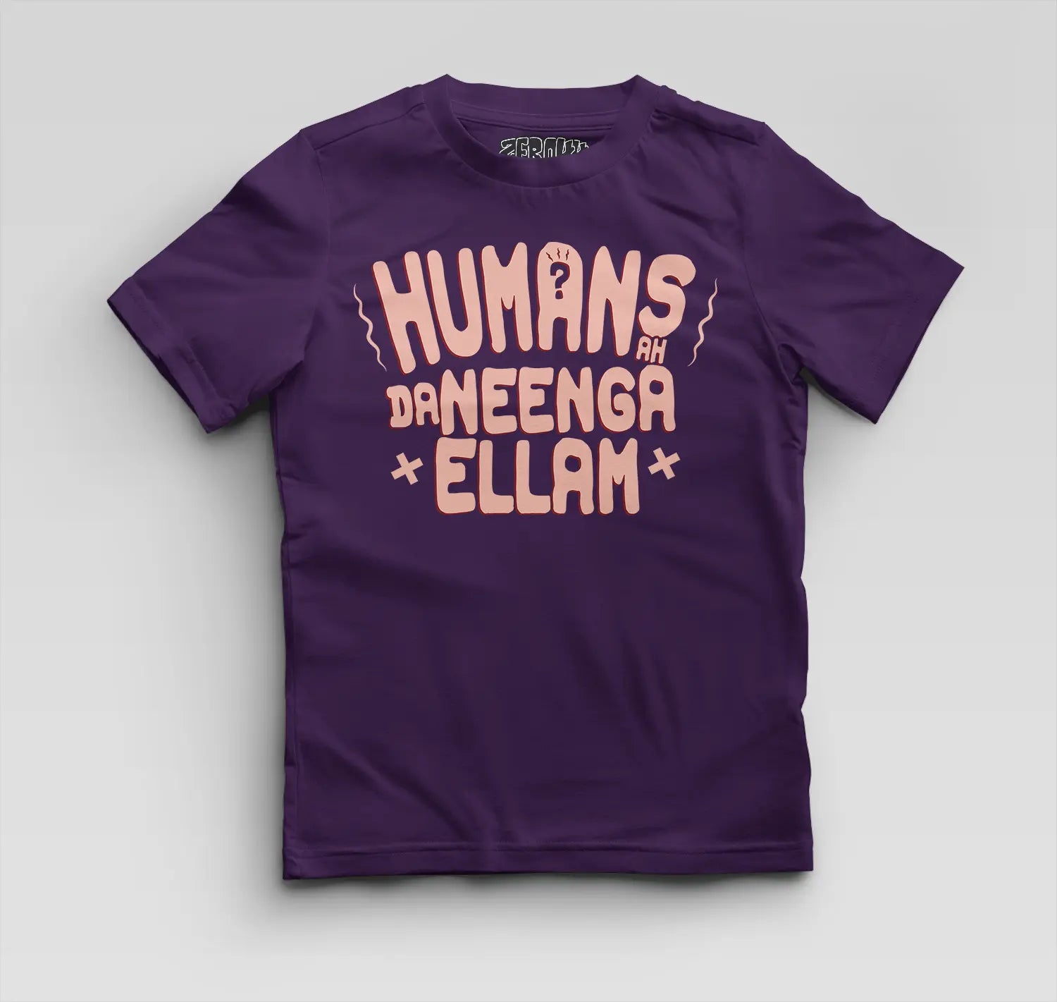 Humans Ah Da Neenga Ellam? Boys Round Neck T-Shirt in Purple Color