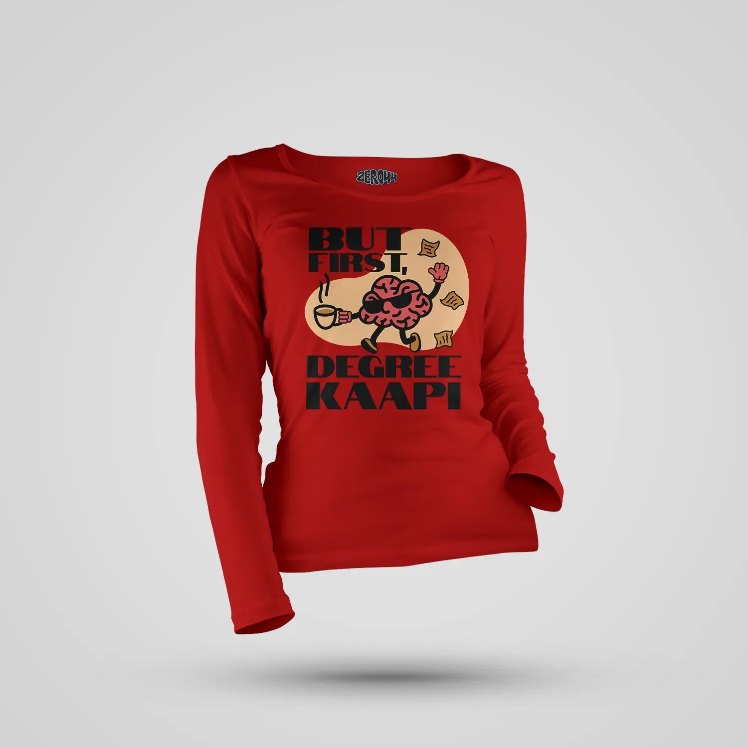 But First Degree Kaapi Women's Long Sleeve T-Shirt in Red Color