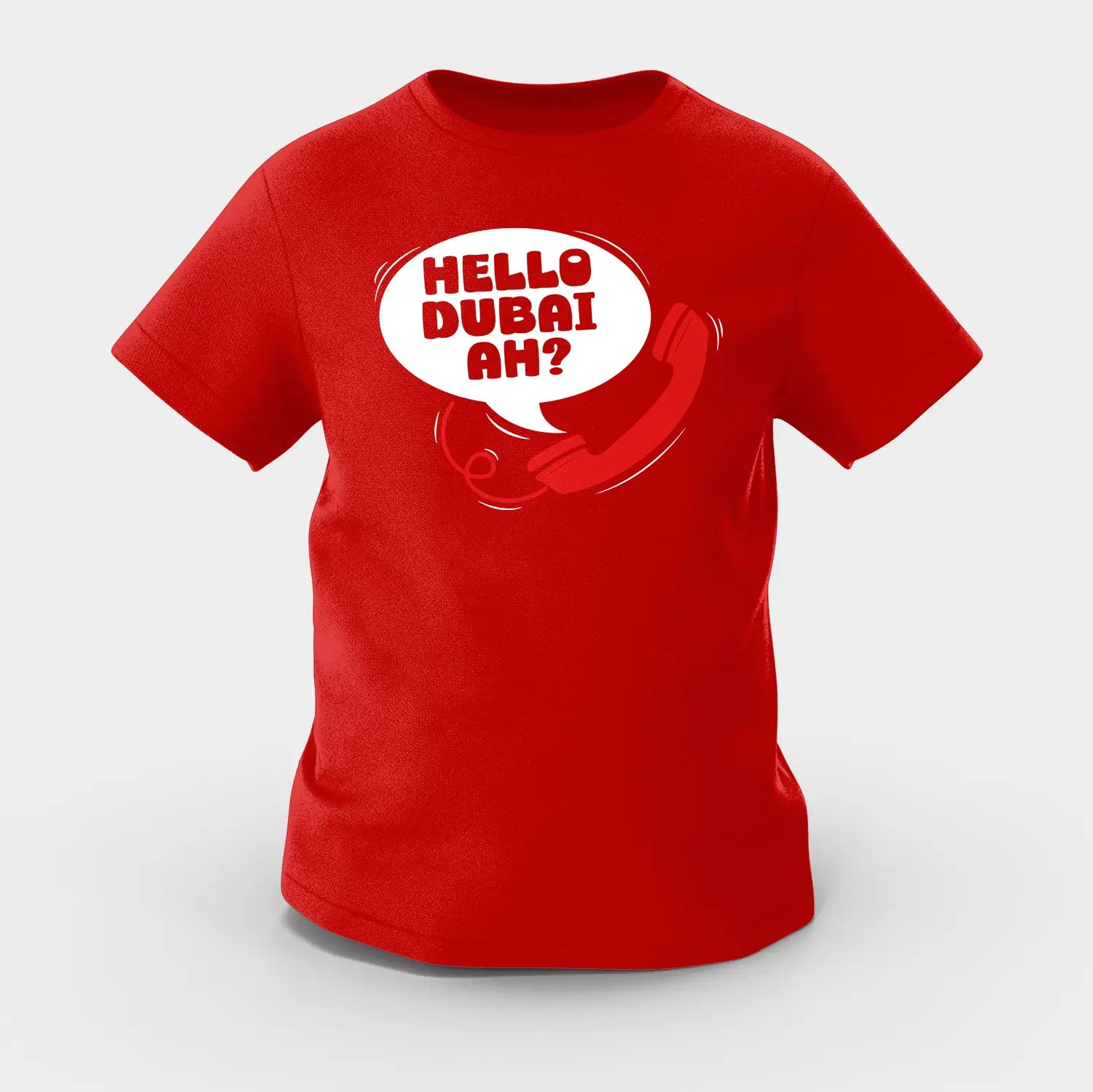 Hello Dubai Ah? Girls Round Neck T-Shirt in Red Color