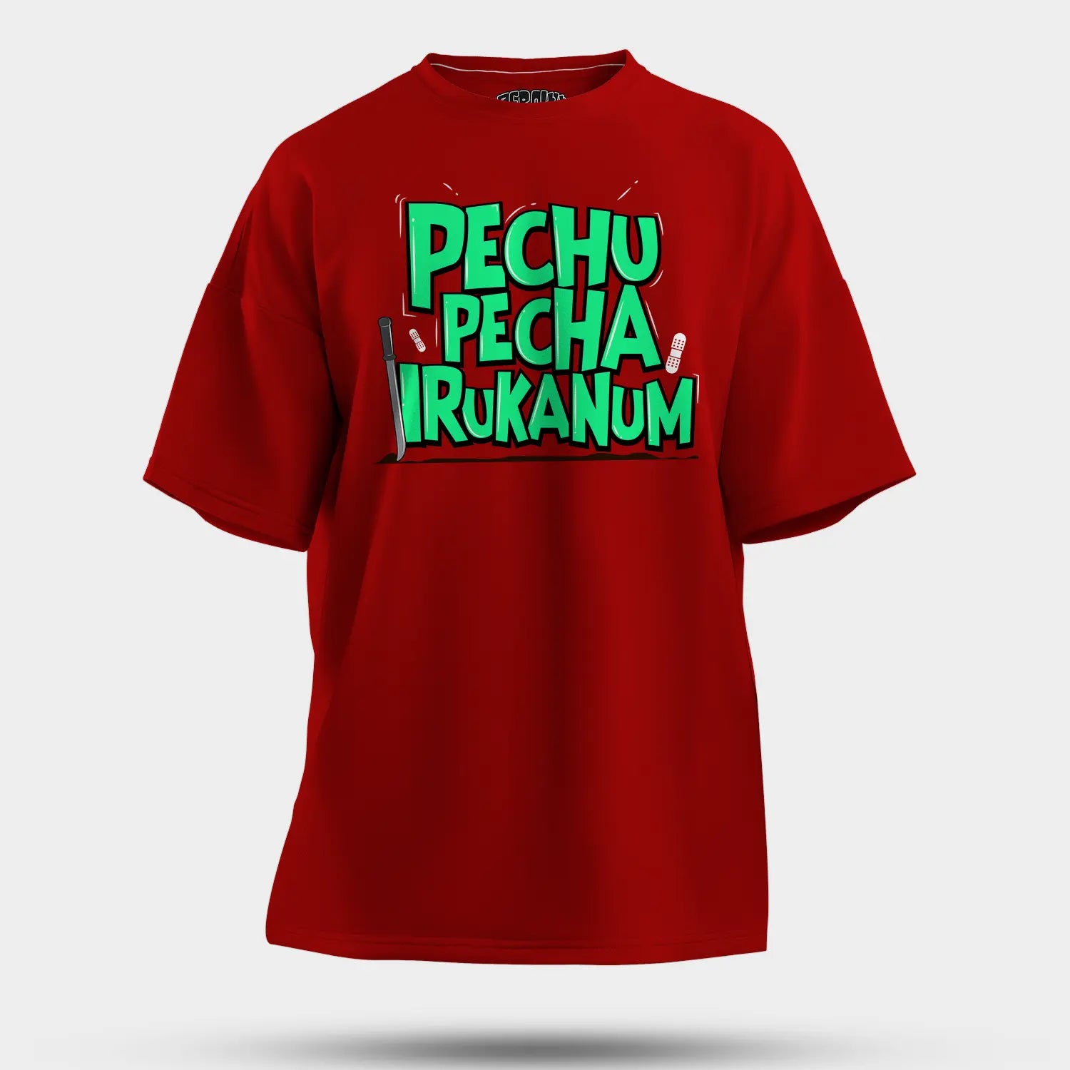 Pechu Pecha Irrukanum Men/Unisex Oversized T-Shirt in Red Color