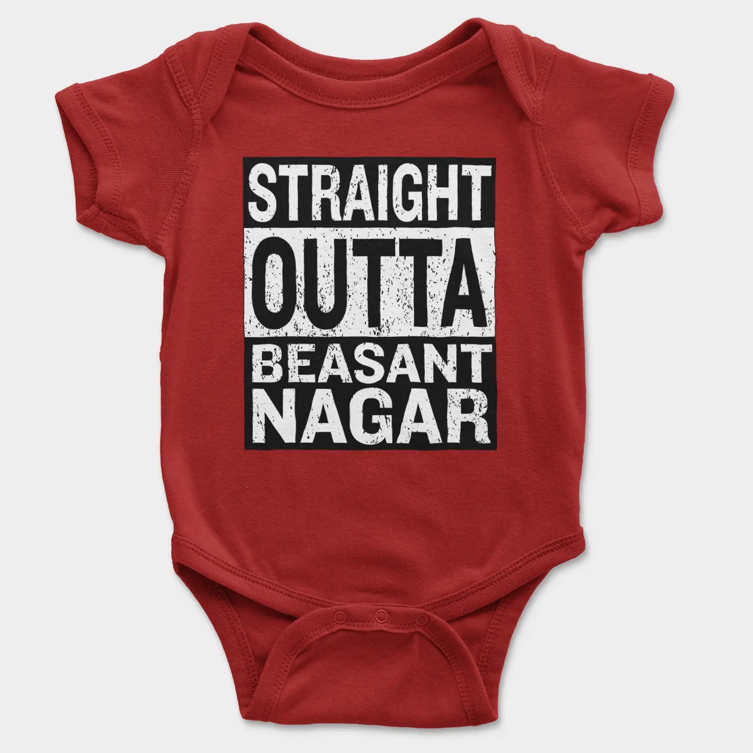 Straight Outta Beasant Nagar Onesie/Romper in Red Color