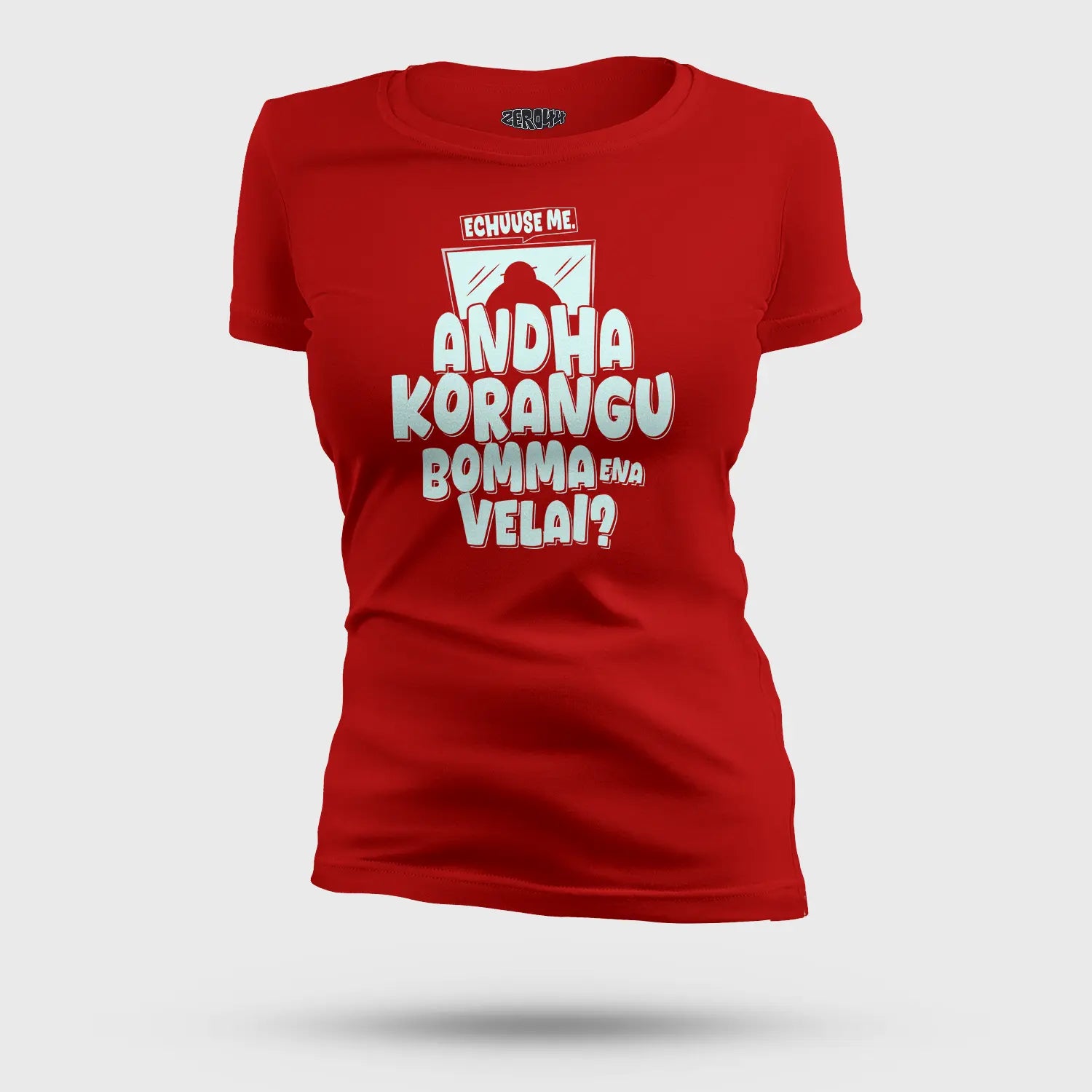 Echuuse Me Andha Korangu Bomma Ena Velai Women's T-Shirt in Red Color