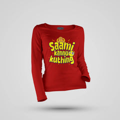 Saami Kannu Kuthing Women's Long Sleeve T-Shirt in Red Color