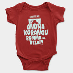 Echuuse Me Andha Korangu Bomma Ena Velai Onesie/Romper in Red Color