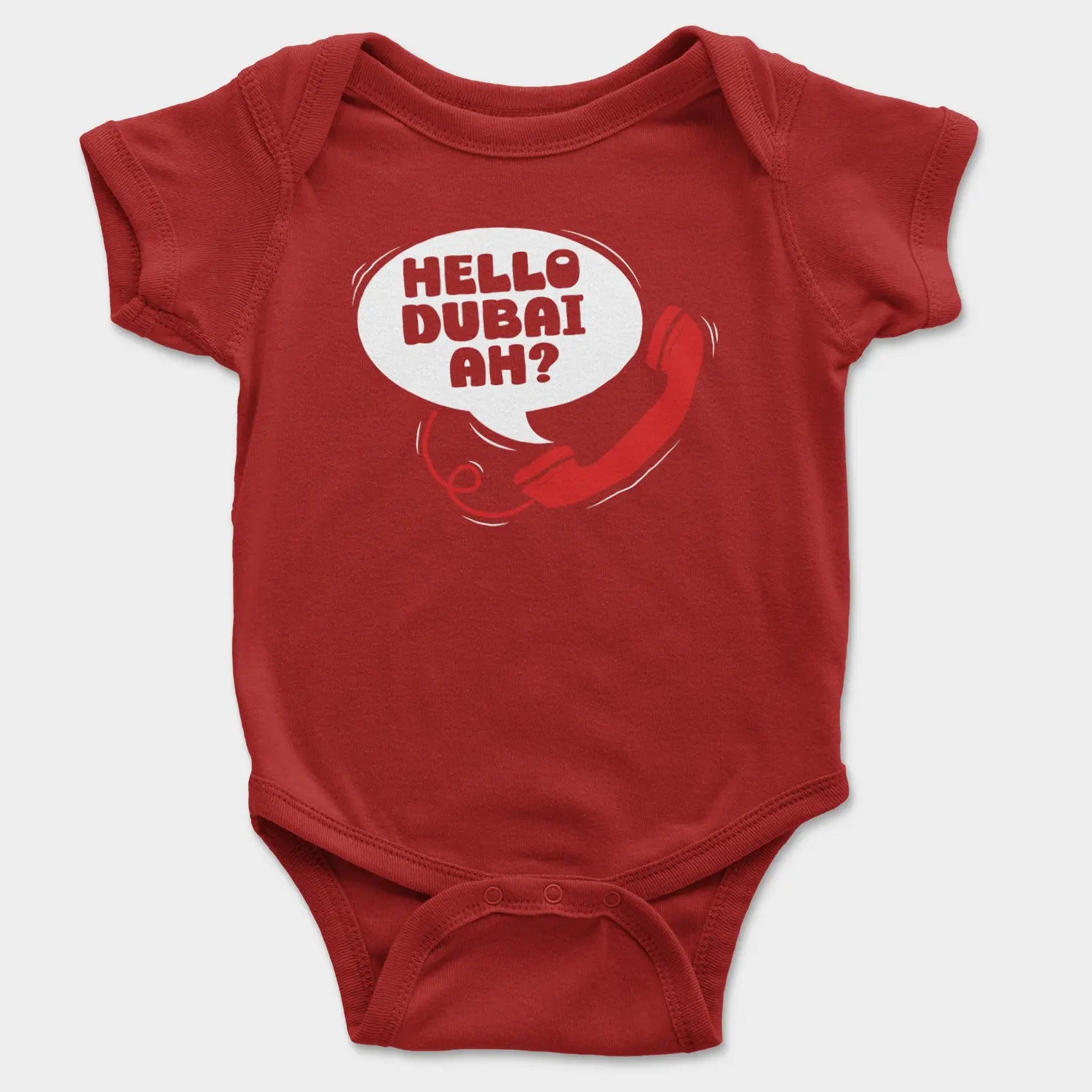 Hello Dubai Ah? Onesie/Romper in Red Color
