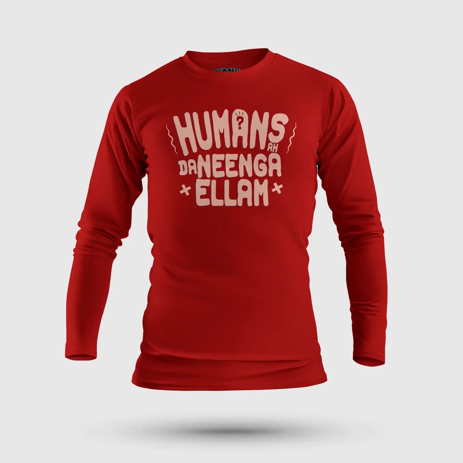 Humans Ah Da Neenga Ellam? Men/Unisex Long Sleeve T-Shirt in Red Color