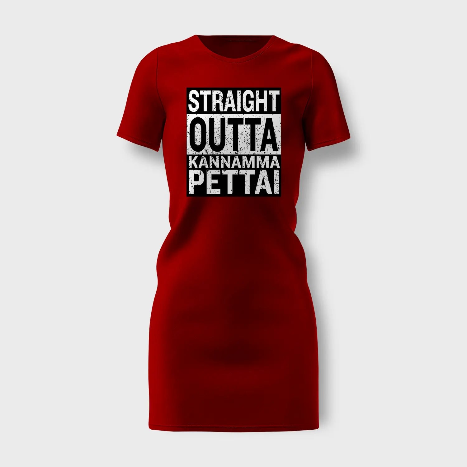 Straight Outta Kannamma Pettai Women's T-Shirt Dress in Red Color