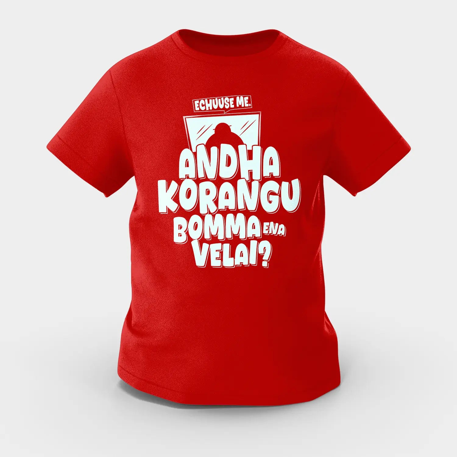 Echuuse Me Andha Korangu Bomma Ena Velai Girls Round Neck T-Shirt in Red Color
