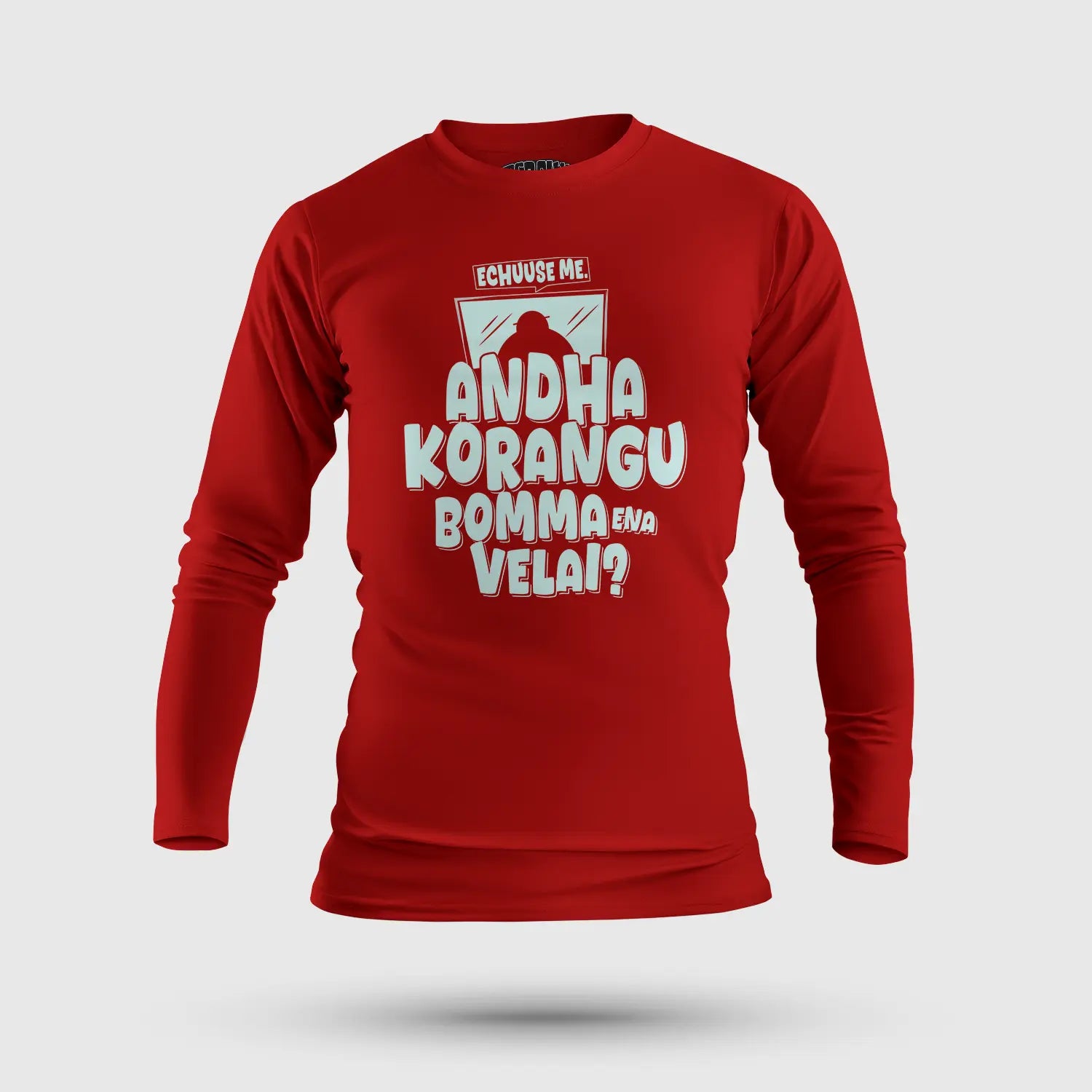 Echuuse Me Andha Korangu Bomma Ena Velai Men/Unisex Long Sleeve T-Shirt in Red Color
