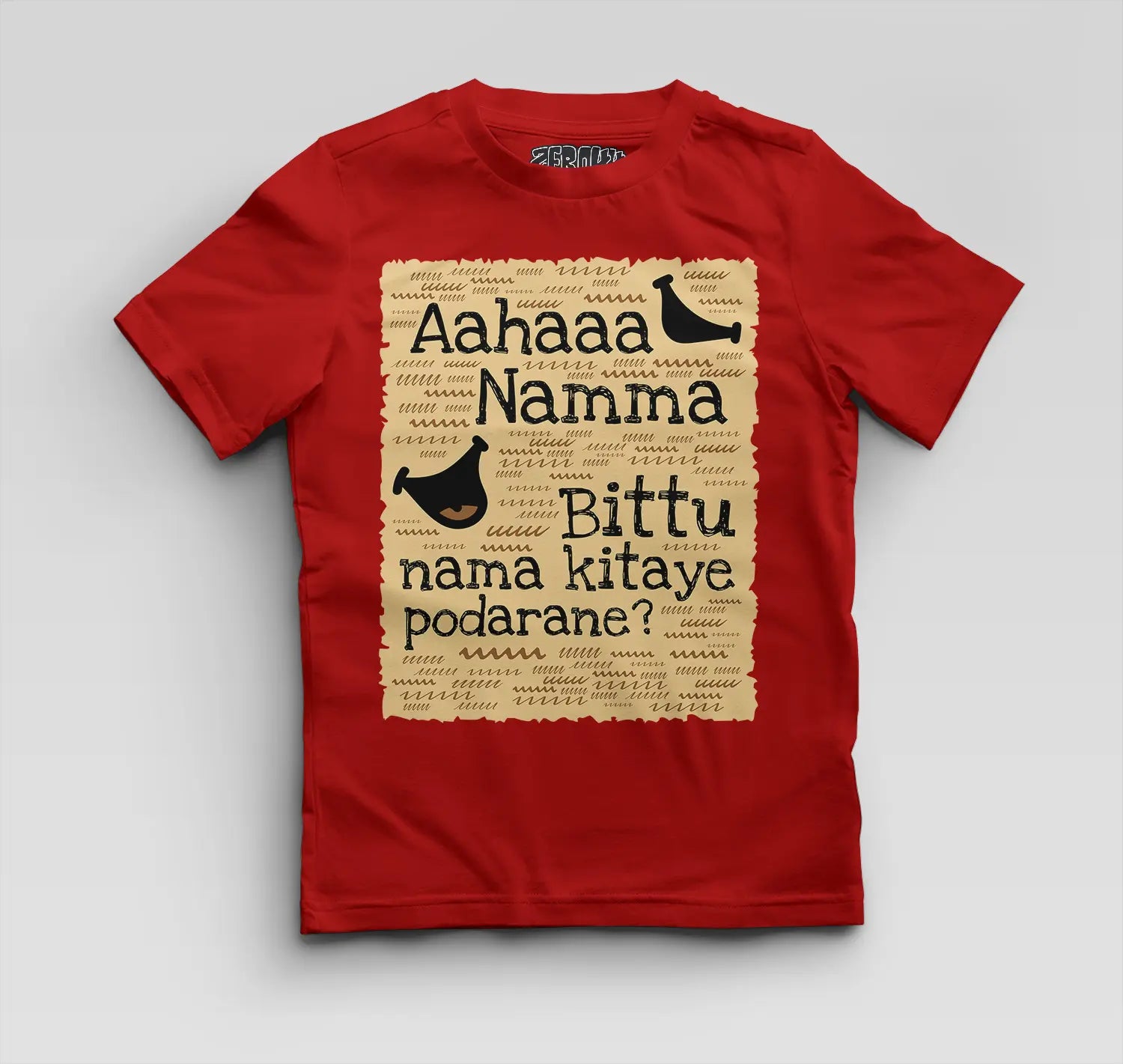 Aahaaa Namma Bittu Nama Kitaye Podarane Boys Round Neck T-Shirt in Red Color