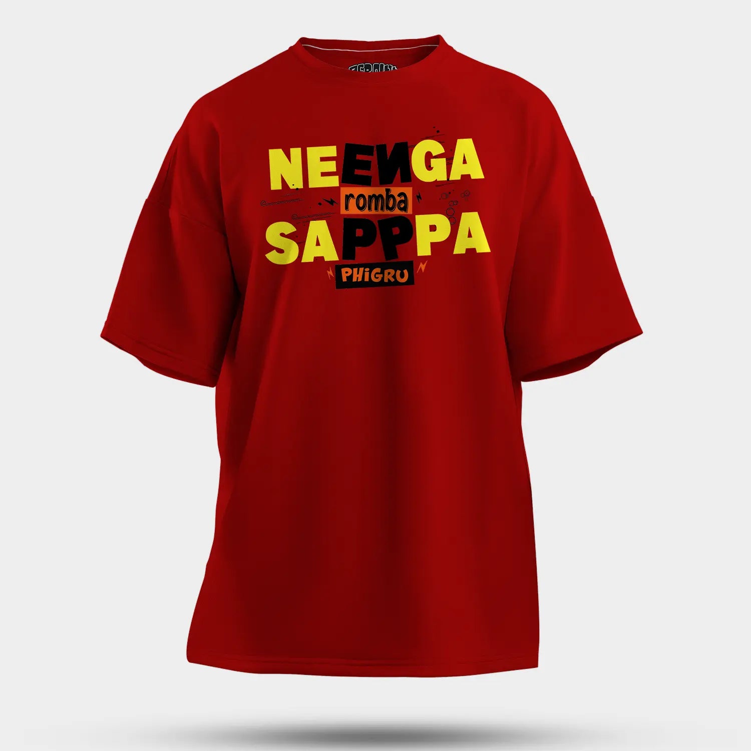 Neenga Romba Sappaa Phigru Men/Unisex Oversized T-Shirt in Red Color