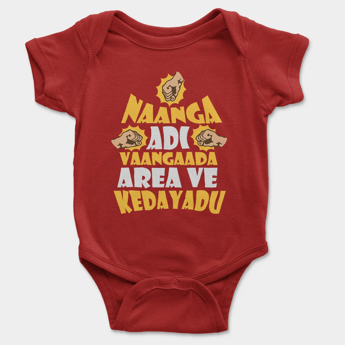 Naanga Adi Vaangada Area Ve Kedayadu Onesie/Romper in Red Color