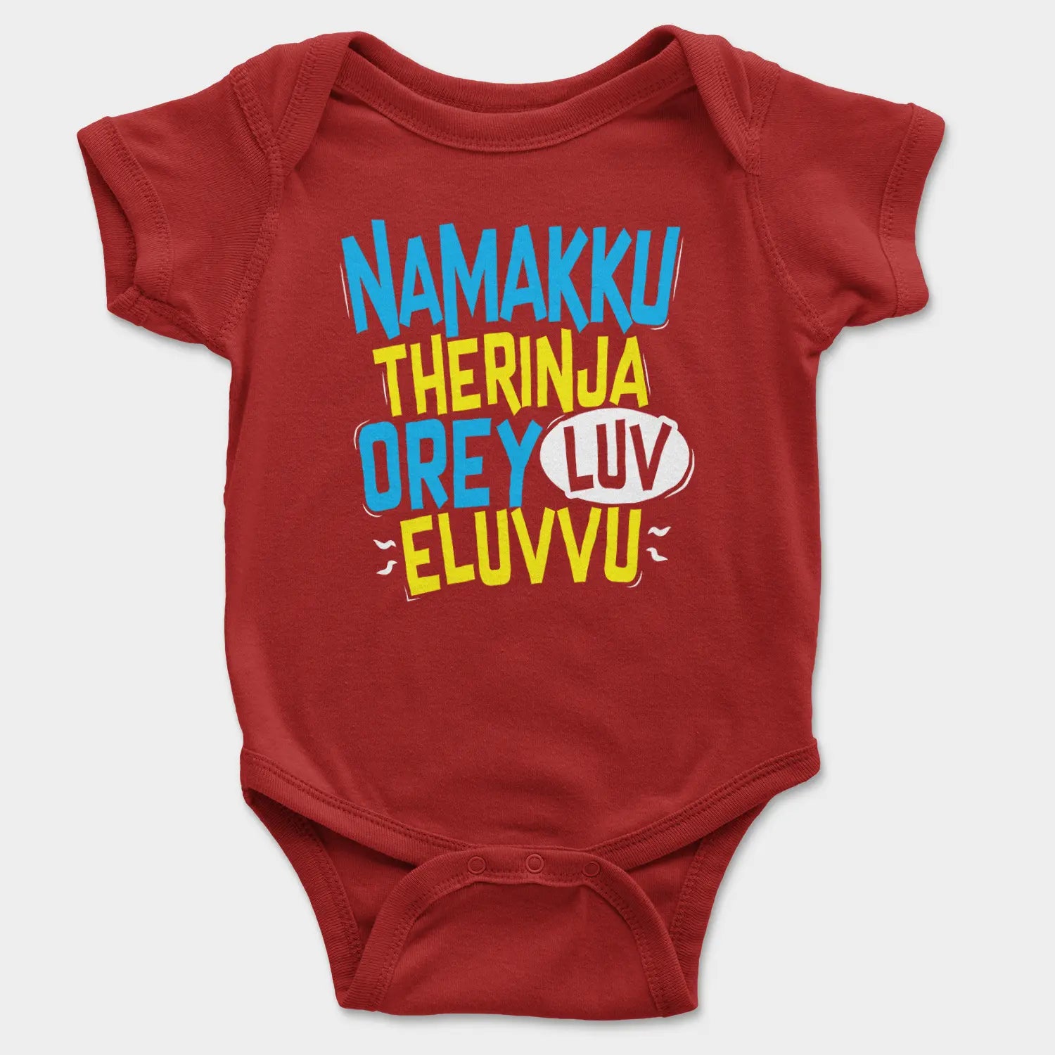 Namakku Therinja Orey Luv, Eluvvu Onesie/Romper in Red Color
