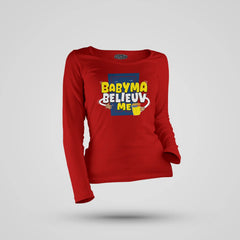 Babyma Belieuv Me Women's Long Sleeve T-Shirt in Red Color