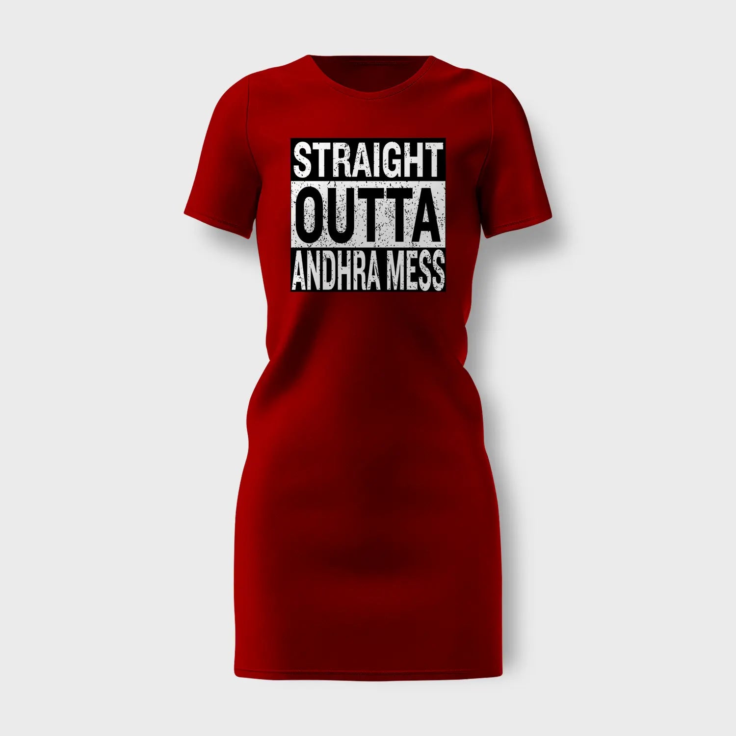 Straight Outta Andhra Mess Women's T-Shirt Dress in Red Color