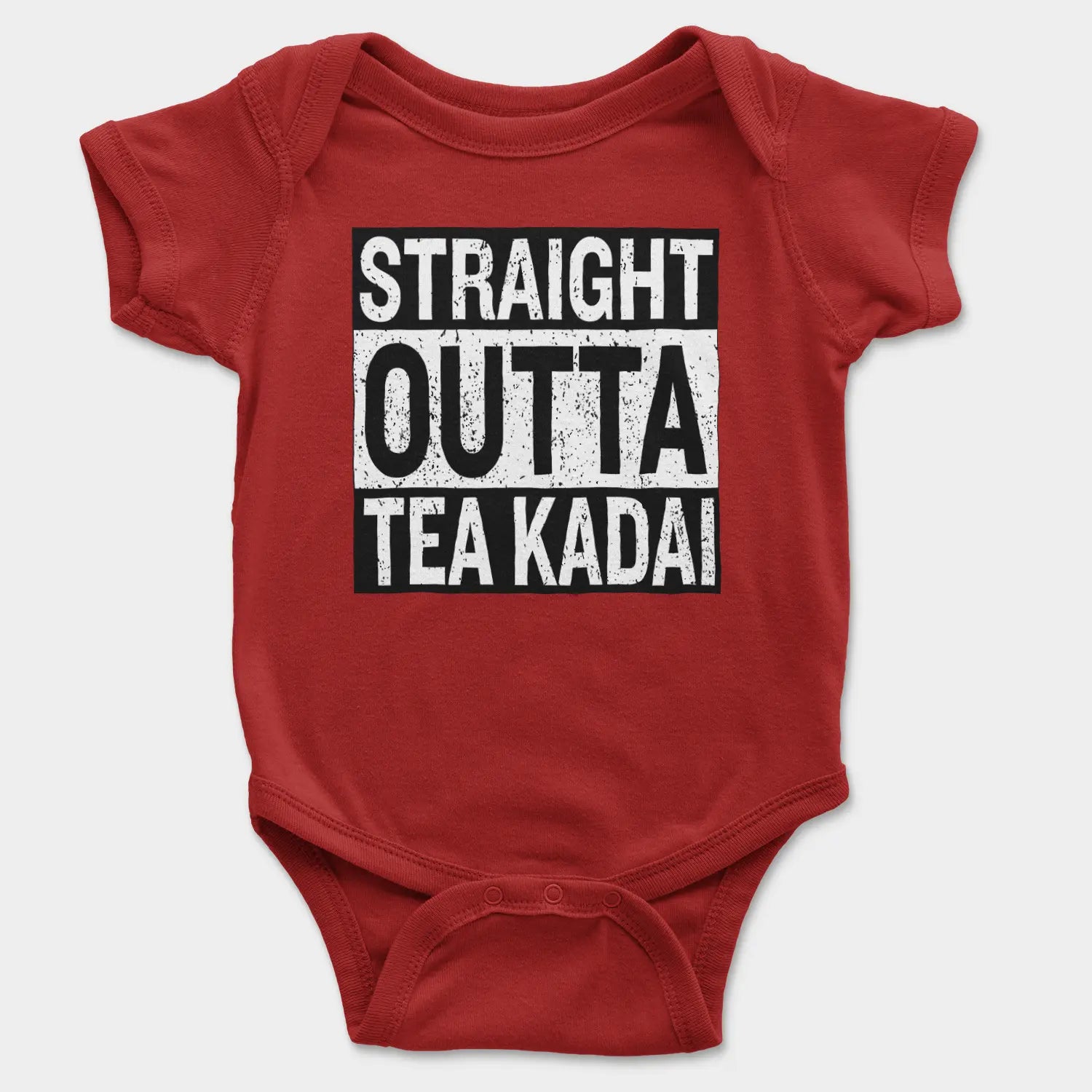 Straight Outta Tea Kadai Onesie/Romper in Red Color