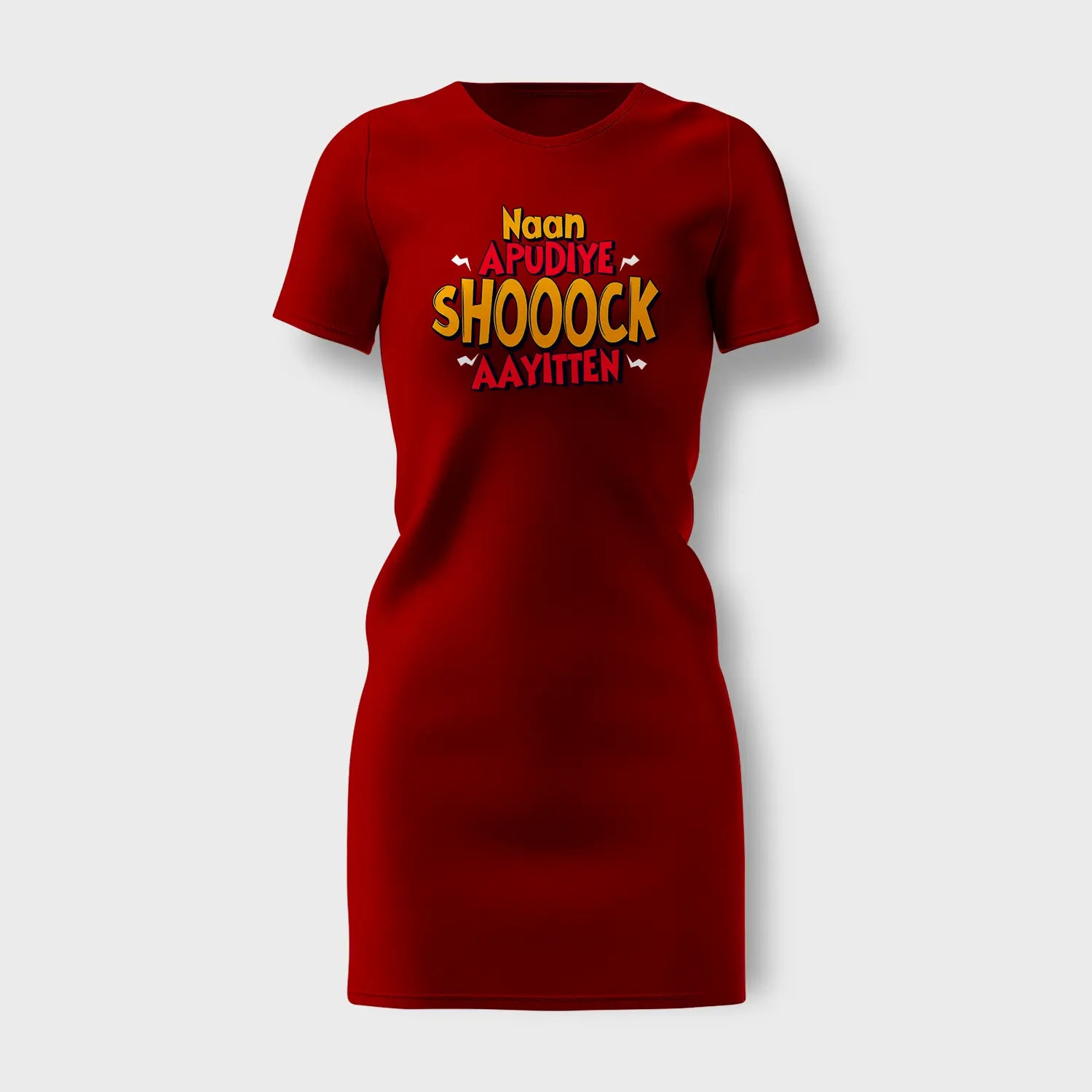 Naan Apudiye Shoooock Aayitten Women's T-Shirt Dress in Red Color