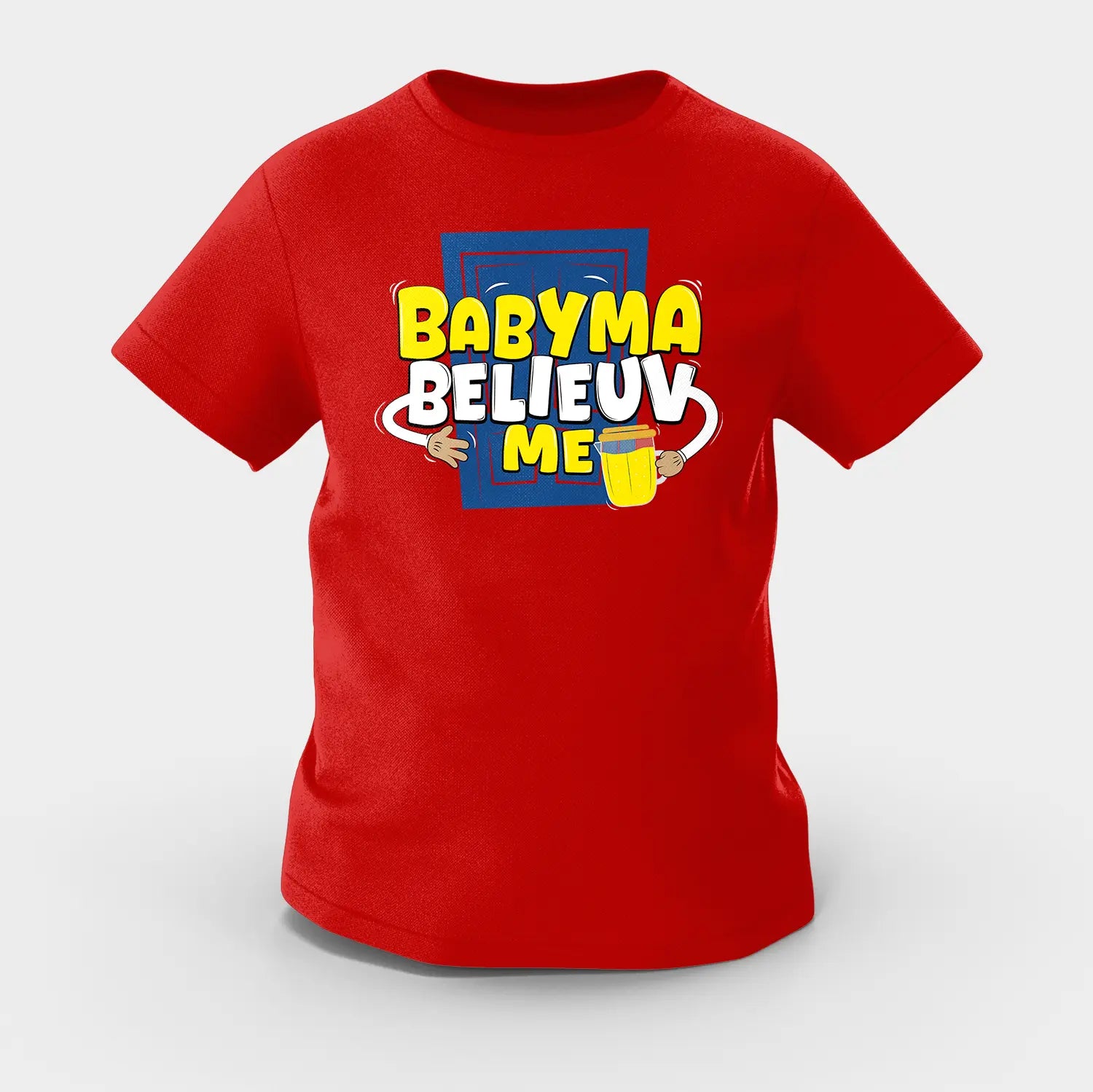 Babyma Belieuv Me Girls Round Neck T-Shirt in Red Color