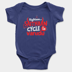 Rightuuu.. Saithaan Cycle La Varudhu Onesie/Romper in Royal Blue Color