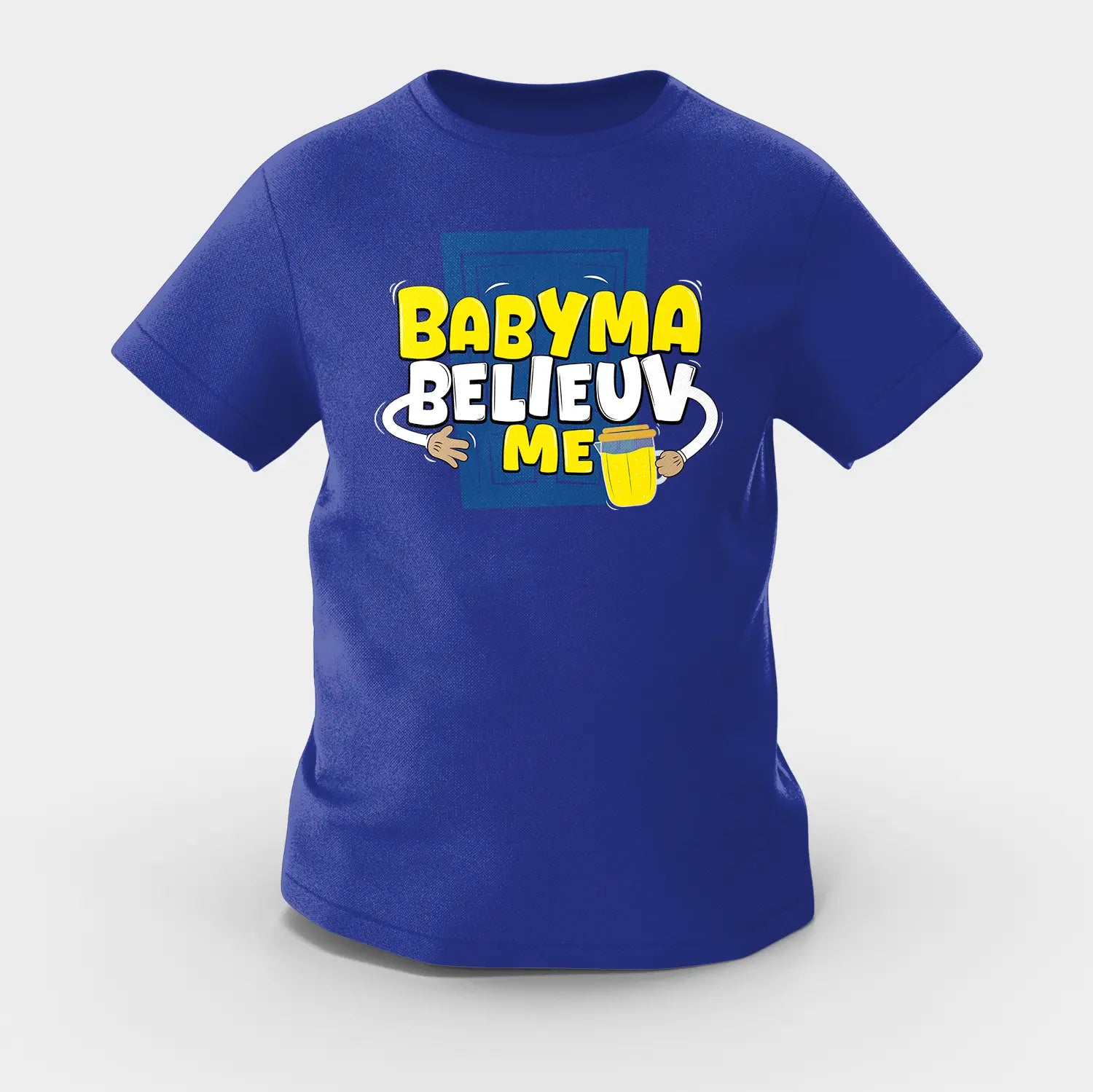 Babyma Belieuv Me Girls Round Neck T-Shirt in Royal Blue Color