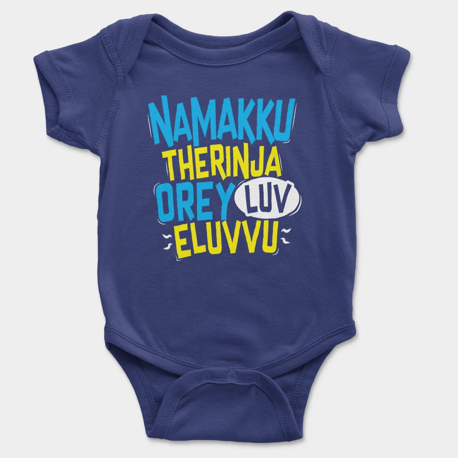 Namakku Therinja Orey Luv, Eluvvu Onesie/Romper in Royal Blue Color