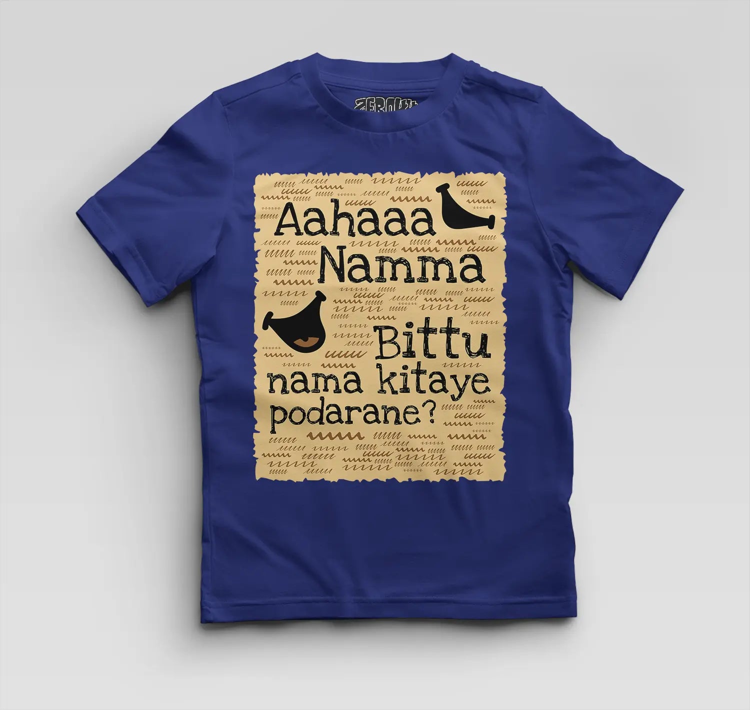 Aahaaa Namma Bittu Nama Kitaye Podarane Boys Round Neck T-Shirt in Royal Blue Color