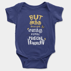 But Antha Dealing Enaku Romba Pudichu Irundhichu Onesie/Romper in Royal Blue Color