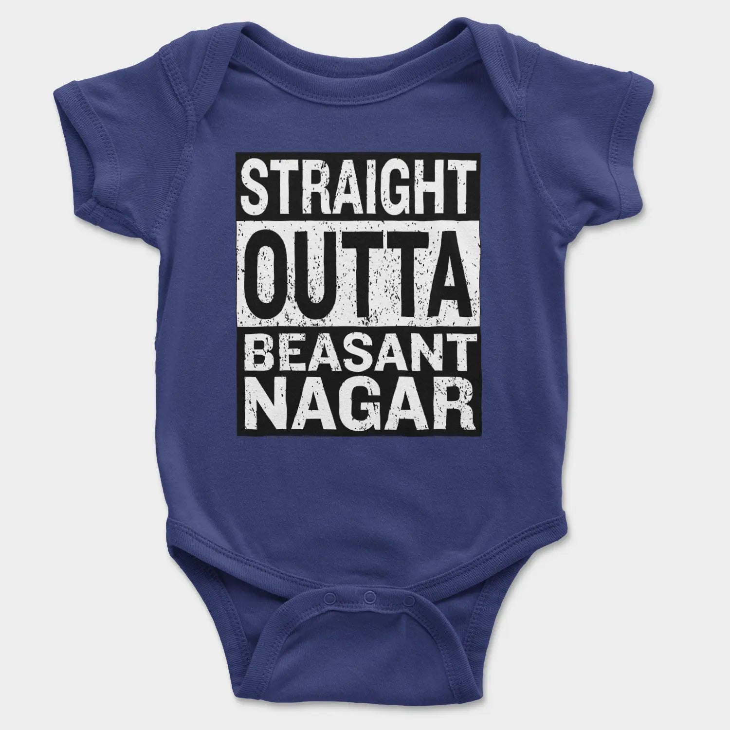 Straight Outta Beasant Nagar Onesie/Romper in Royal Blue Color