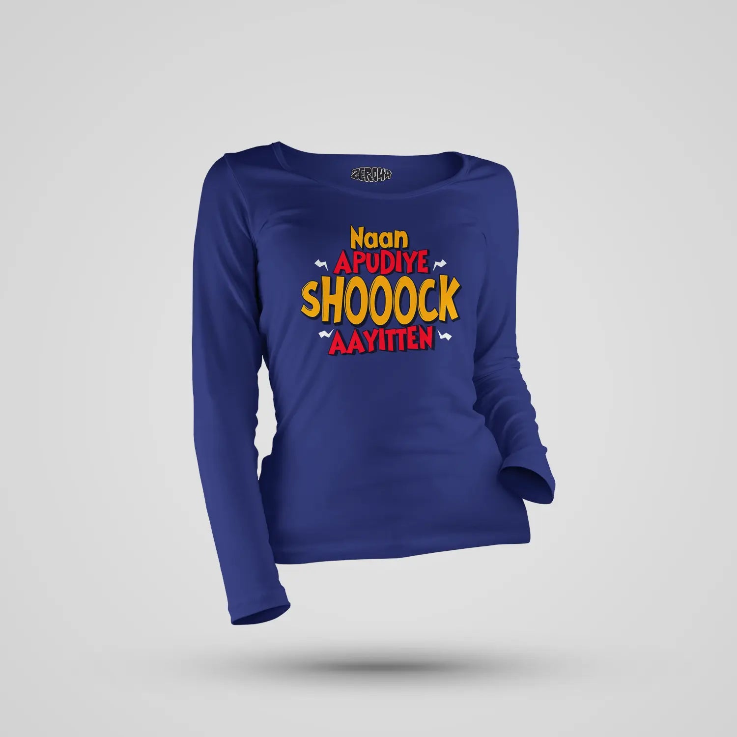 Naan Apudiye Shoooock Aayitten Women's Long Sleeve T-Shirt in Royal Blue Color