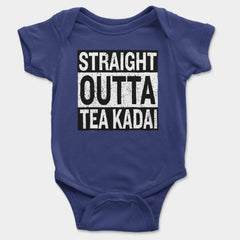 Straight Outta Tea Kadai Onesie/Romper in Royal Blue Color