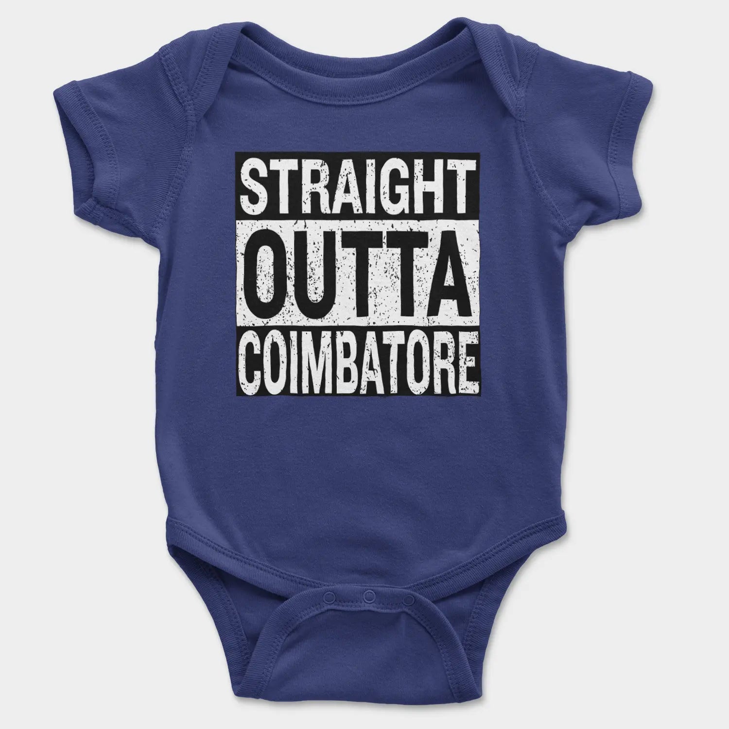 Straight Outta Coimbatore Onesie/Romper in Royal Blue Color